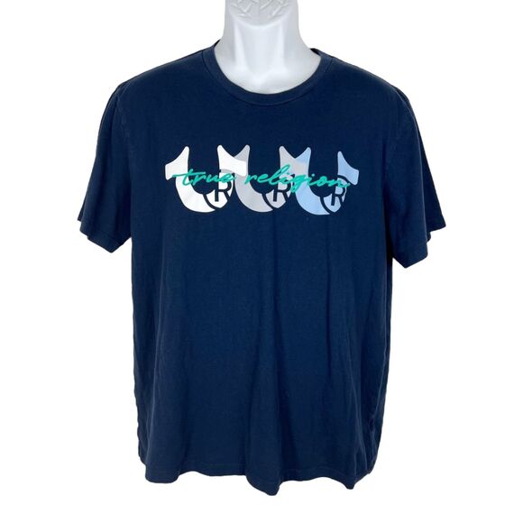 True Religion Shirt Men Extra Large Blue Short Sleeve Graphic Casual Tee - Picture 1 of 10